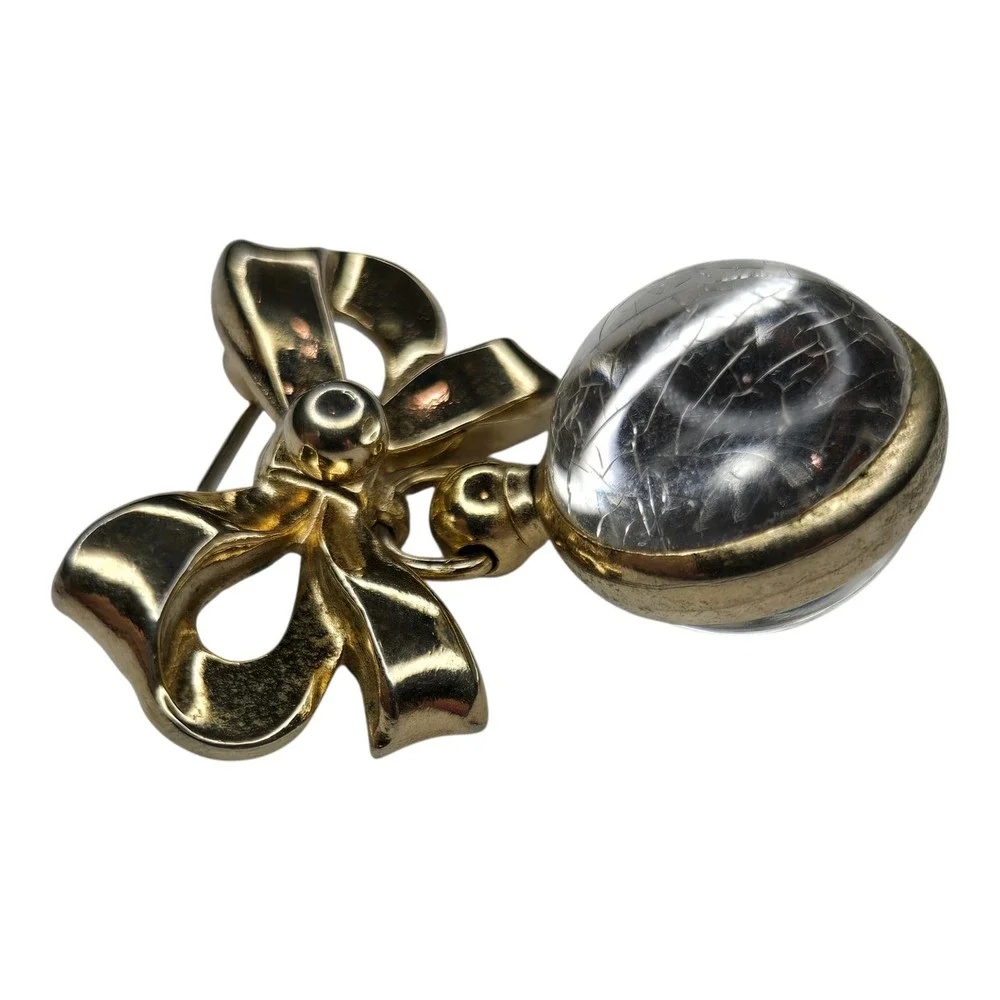 Coro Brooch Mustard Seed Gold Tone Gold Vintage Bow Dangle Orb Pin